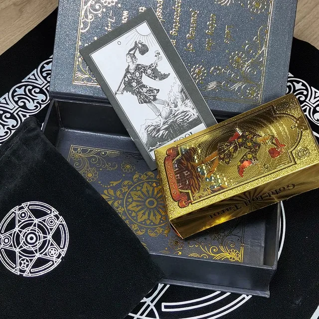 3D Hyun Gold Gift Box Set Luxury Gold Foil Tarot Card Hot Stamping PVC Waterproof Wear-resistant Board Game Card Divination 2