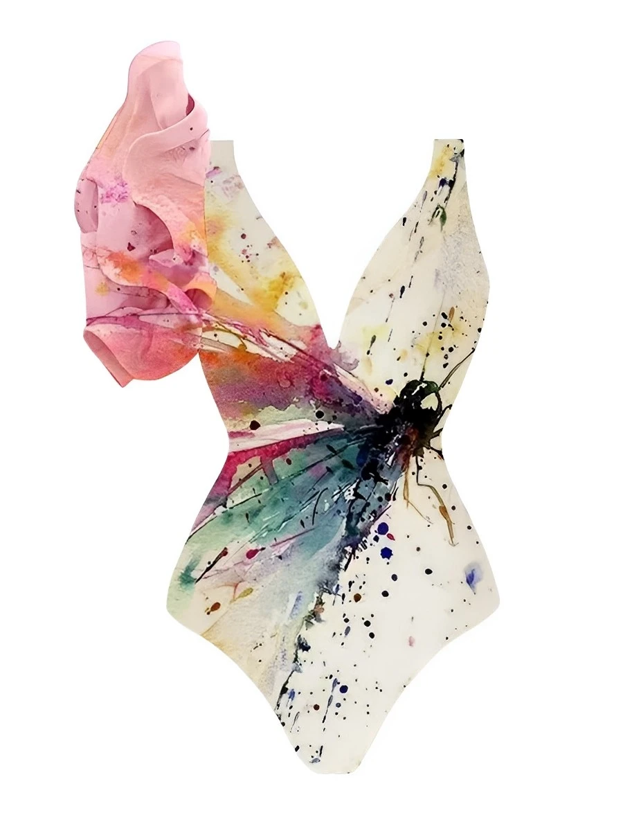 2025 Frill One Piece Swimsuit & String Skirt Padded Sexy Swimwear Women Bathing Suit Female Swimming Summer Beachwear Bodysuit 6