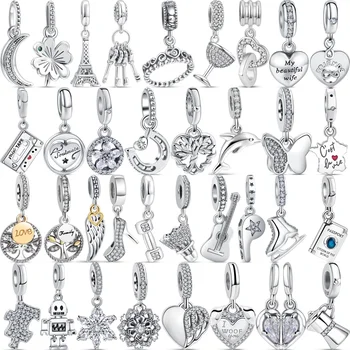 Hot Iitems 925 Silver Lucky Crown Iron Tower Butterfly Heart Family Tree Pendant Beads Fit Original Pandora Charms Jewelry Gift 1