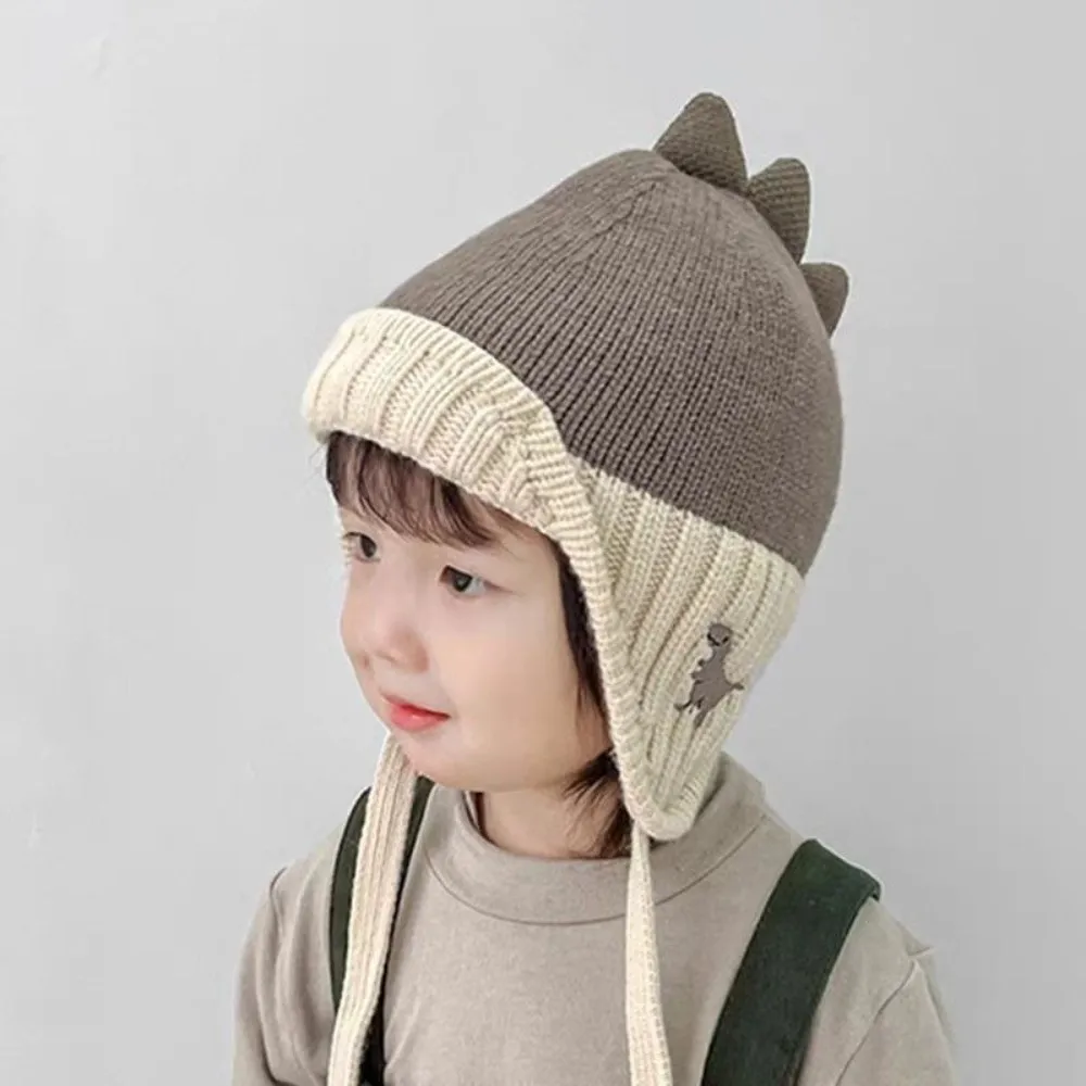 Warm Cute Dinosaur Ear Protection Hat 2-6Year Thicken Children's Hats Liner Velvet Knit Pullover Cap Winter