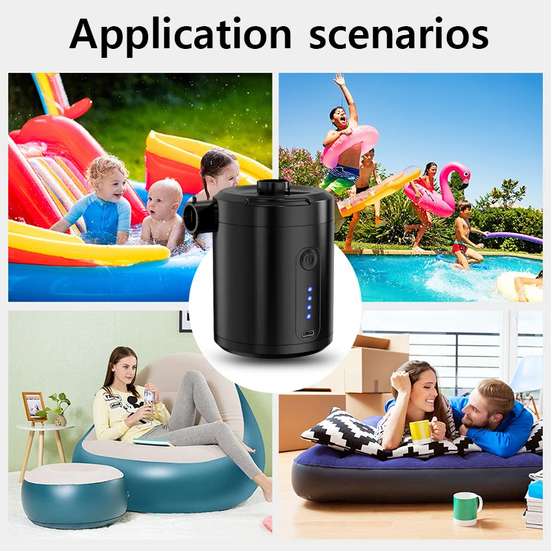 Portable Rechargeable Electric Air Pump with 4 Nozzles & USB Type-C Charging