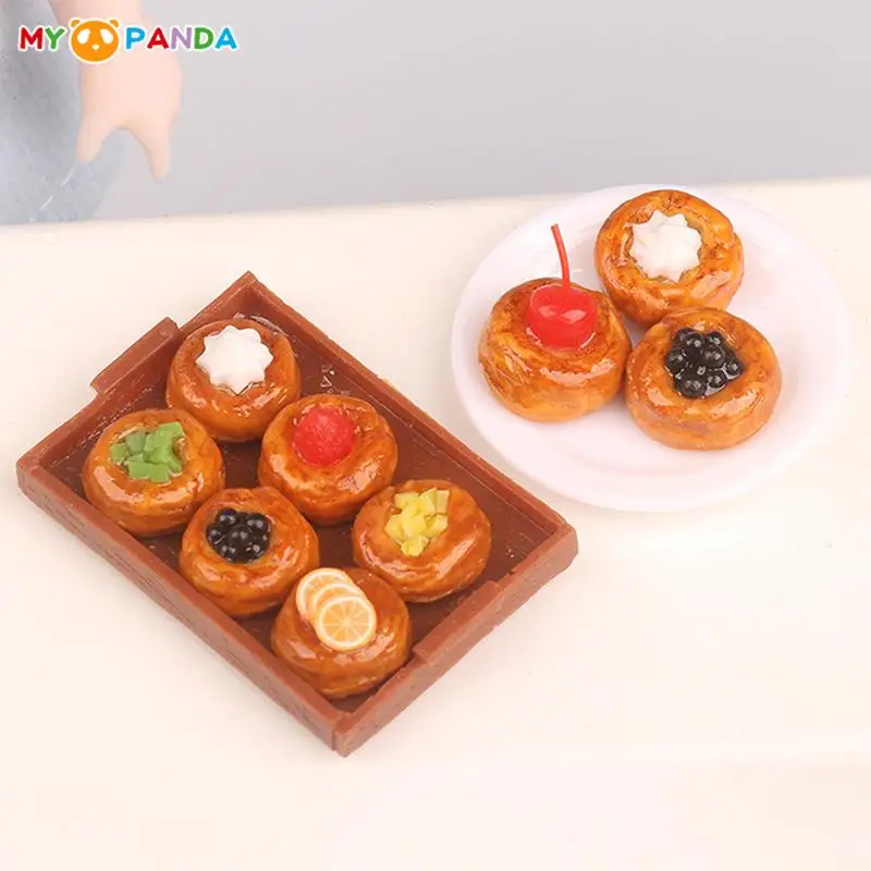 

1Set 1:12 Dollhouse Miniature Fruit Tart Plate Bread Tray Food Breakfast Simulation Food Model Doll House Kitchen Scene Decor