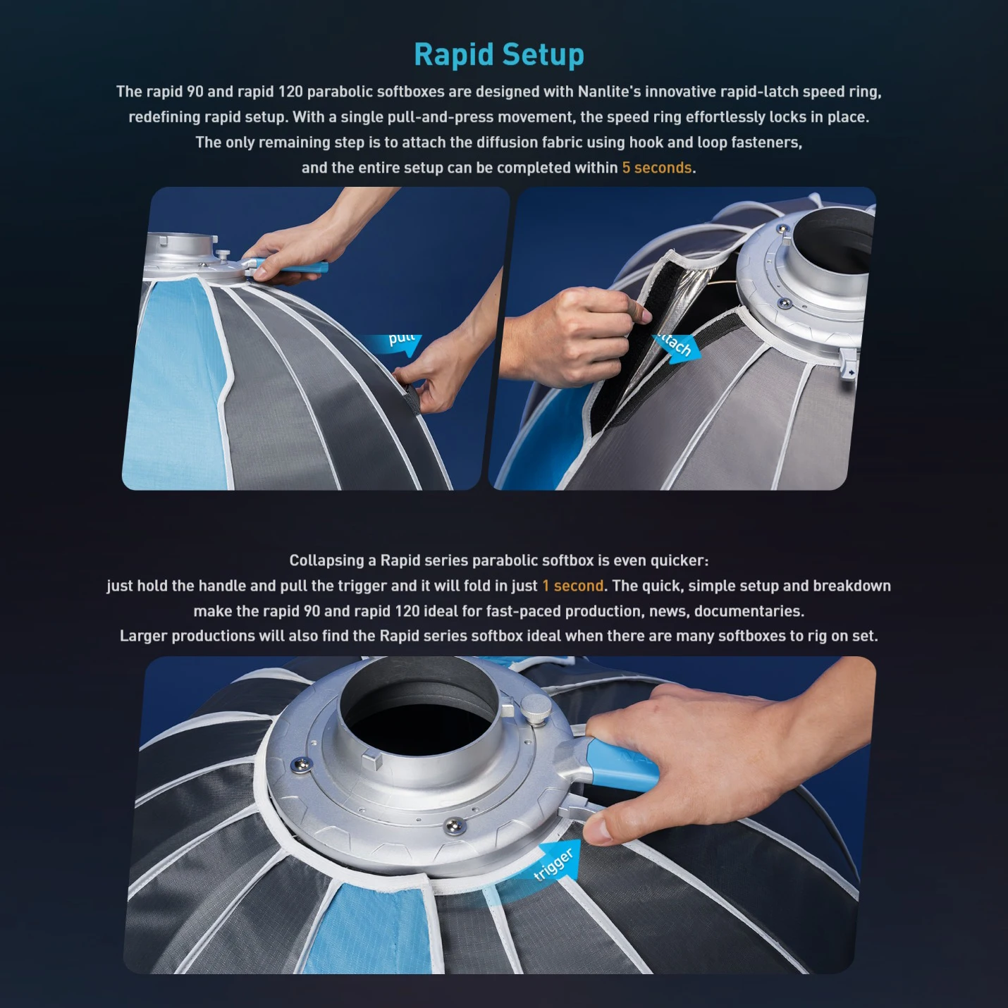 NANLITE Rapid 90CM 120CM Parabolic Softbox Quick Installation with Bowens Mount for Photography Live Fill Light Accessories photography softbox bowens mount softbox portable softbox