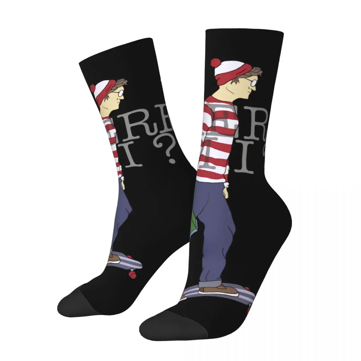 Crazy Compression Where I Sock For Men Vintage Wh'S Wally Waldo Happy Quality Pattern Stampato Boys Crew Sock Novità