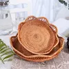 Hand-Woven Storage Basket Rattan Storage Tray Wicker Baskets Bread Fruit Food Breakfast Display Box Handicrafts Home Decoration 4