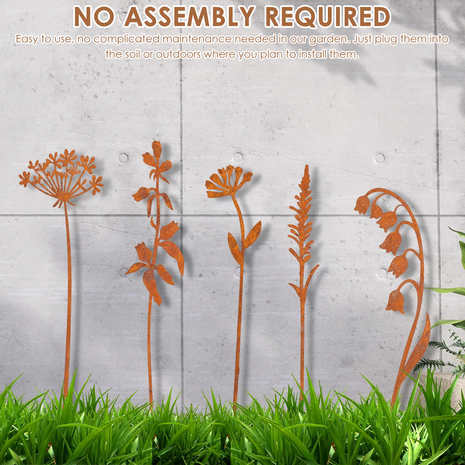 5 Pcs Garden Stake Metal Plant Decorative Ground Stakes Garden Wrought Tron Decoration for Yard Art Outdoor Lawn Porch Pathway