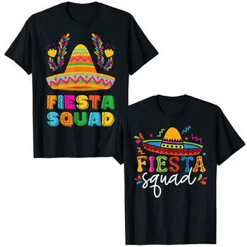 Fiesta Squad Cinco De Mayo 멕시코 솜브레로 그룹 패밀리 티셔츠, 멕시코 파티 의상, 그래픽 티 탑, 반팔 의상