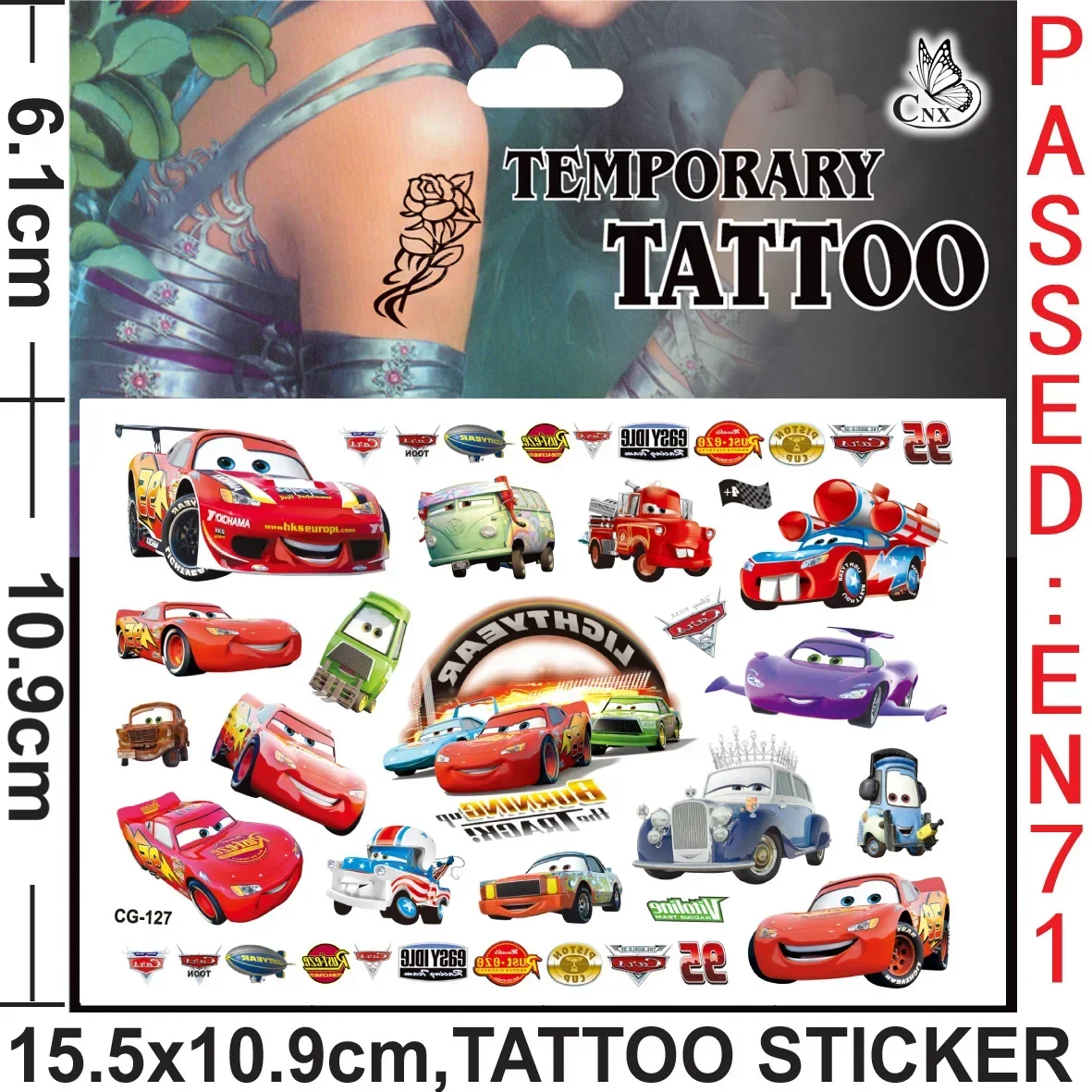 Pegatinas de tatuaje Cars Lightning Mcqueen, tatuajes temporales para niños, suministros para fiestas de cumpleaños, recuerdos, lindos tatuajes, pegatinas de decoración