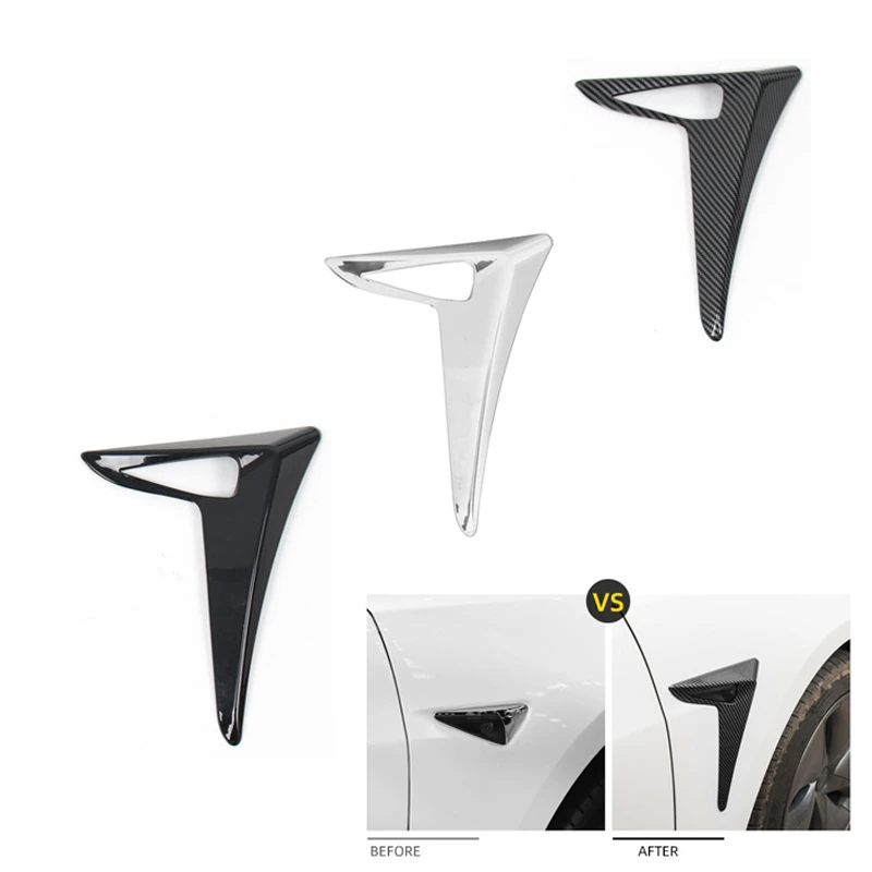 2pc for Tesla Model 3 Car Side Camera Protection Cover Stickers Fender Cover Vent Frame Decor Stickers Car Styling Accessories plate number