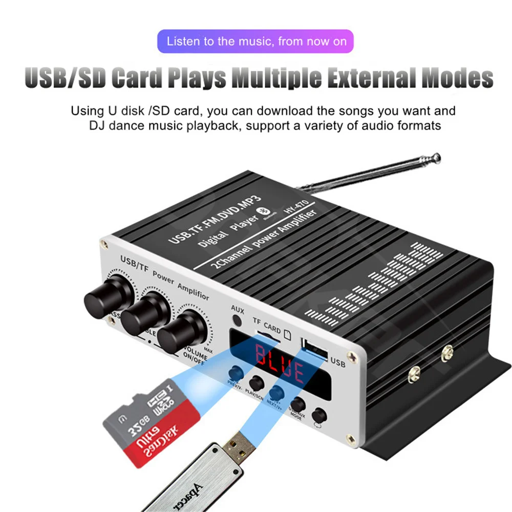 Hifi Power Amplifier 470 Channel 2.0 Bluetooth 20W*2 Bass Treble Digital Audio A