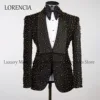 Customized  Bead Crystals Men Suits Slim Fit Groom Wedding Tuxedos 3 Pieces Sets Bridegroom Prom Blazers Fashion Terno Masculino 1