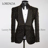 Customized  Bead Crystals Men Suits Slim Fit Groom Wedding Tuxedos 3 Pieces Sets Bridegroom Prom Blazers Fashion Terno Masculino 1