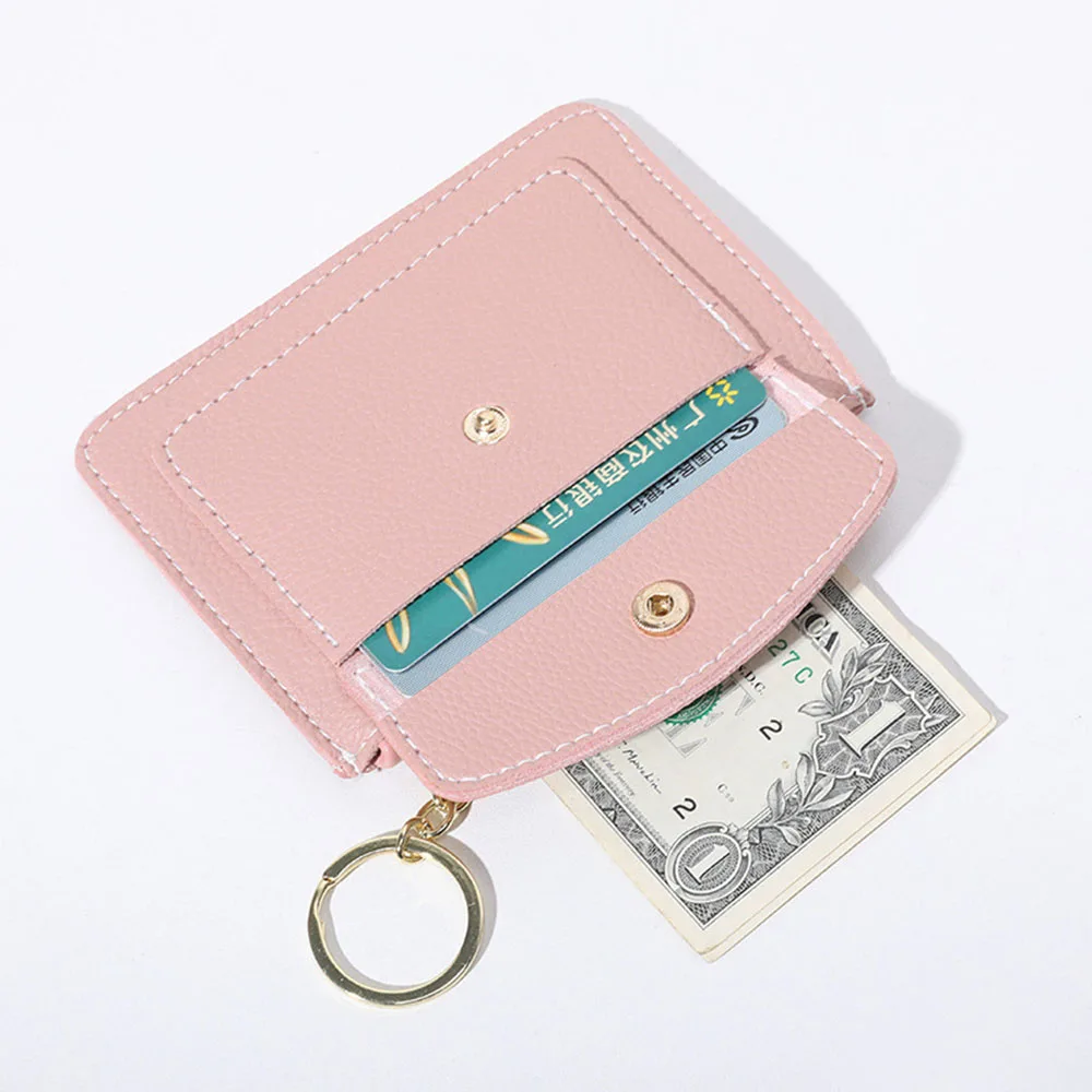 

Women Simple Wallets Leather Female Purse Mini Zipper Solid Multi-Cards Holder Short Coin Pockets Mini Slim Wallet With Key Ring