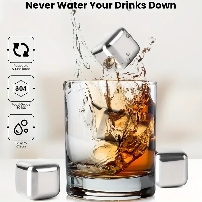 Stainless Steel Ice Cubes Set Reusable Vodka Wine Beer Cooler Whiskey Wine Cooling Cube Chilling Rock Tool Party Bar Accessories