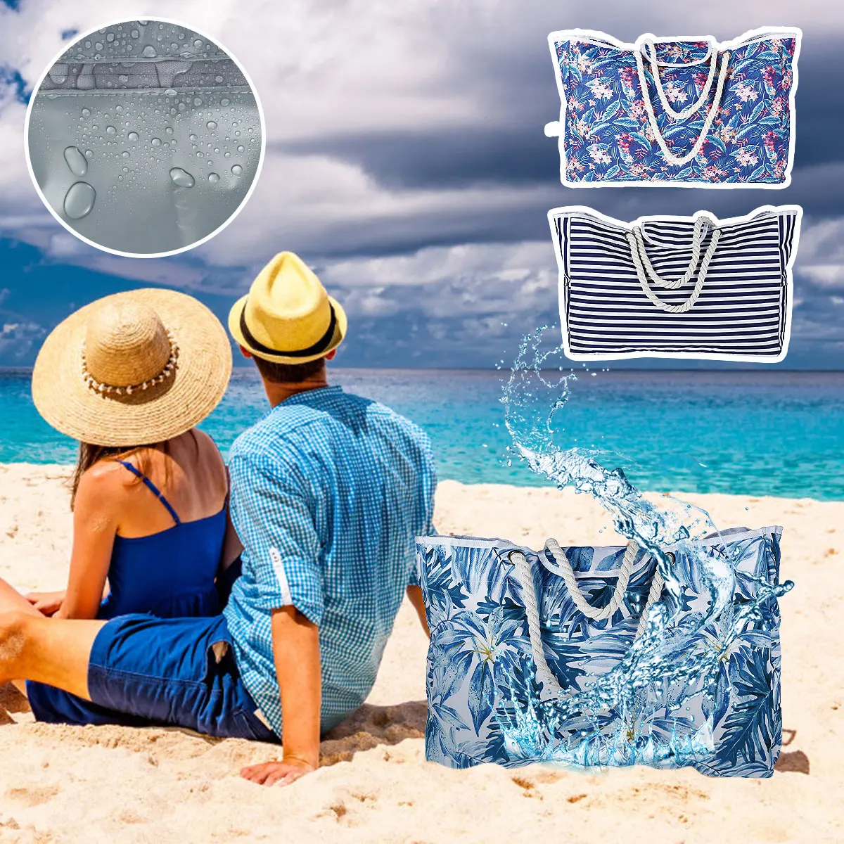 

new Beach Bag 21.5x14.8x5.7" Large Capacity Beach Tote Bag 900D Waterproof Polyester Beach Shoulder Bag with 4 Pockets