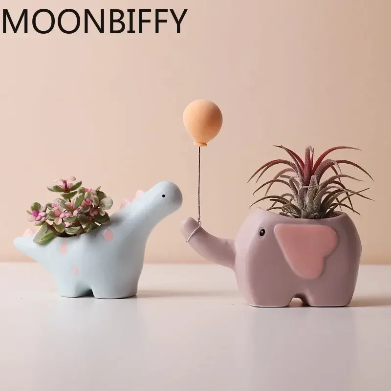

Creative Flower Shape Plant Pot Ceramic s for Flowers Cartoon Elephant Dinosaur Succulent Cute Home Decor Maceta Casa