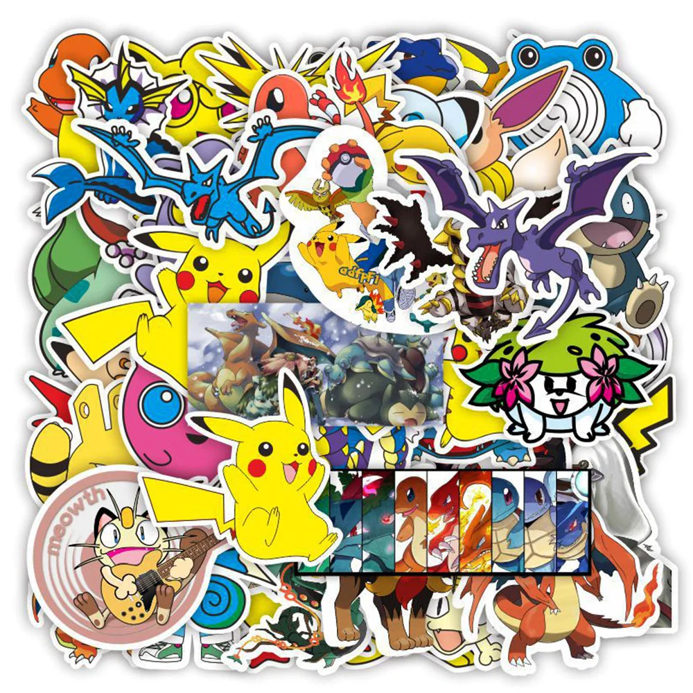 

10/30/50pcs Anime Pokemon Cute Cartoon Stickers Funny Pikachu Waterproof Decal Fridge Phone Case Guitar Kawaii PVC Sticker Decor
