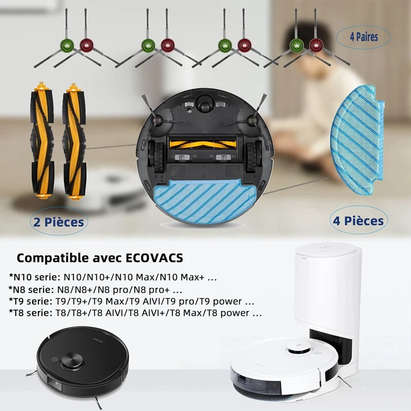 Vacuum čistič náhrada pro ecovacs DEEBOT N10+/N10 plus, OZMO N8+/N8 pro+ příslušenství souprava, T8+/T8 AIVI+/T9+ příslušenství nastaví