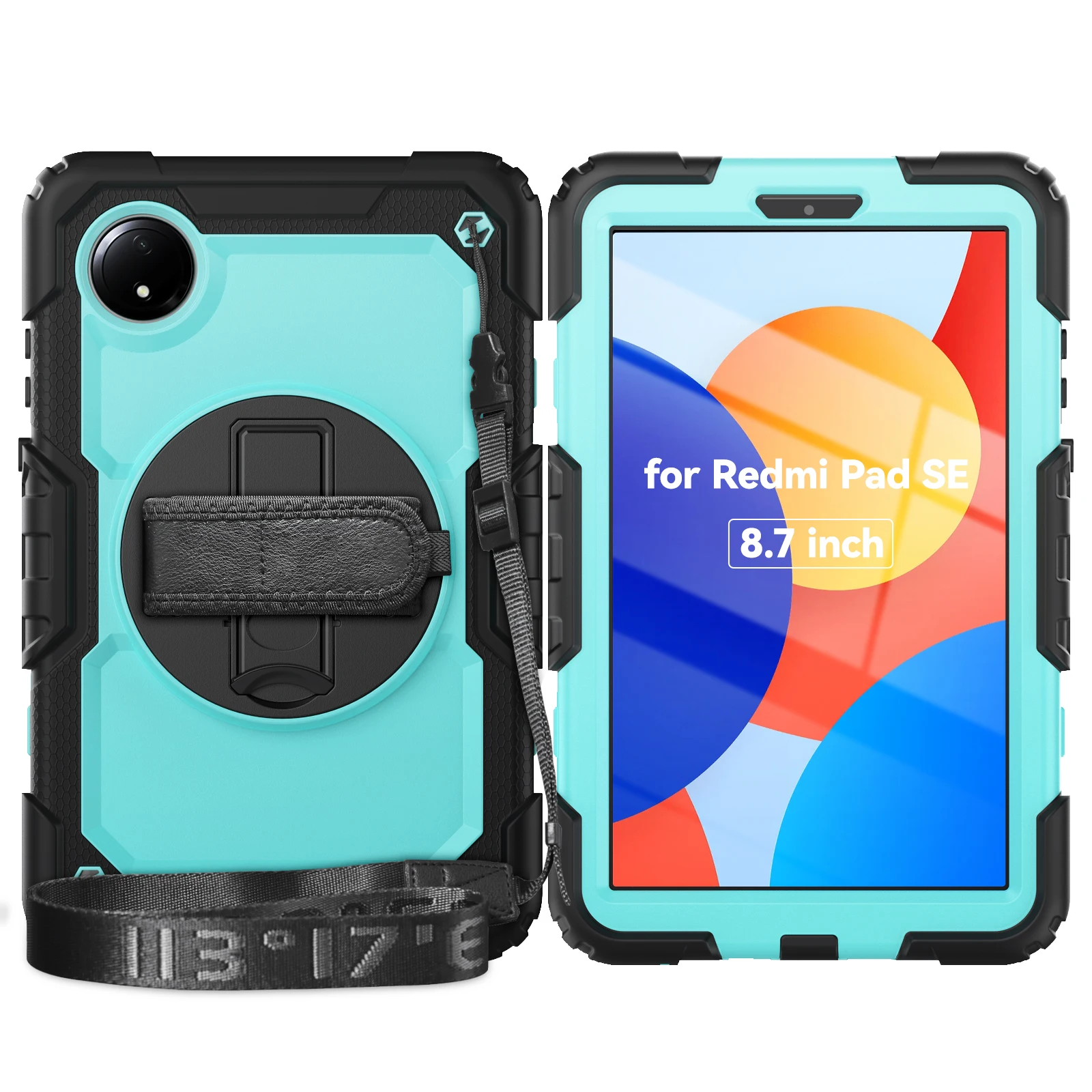 Heavy Duty Shockproof Case with 360° Rotating Stand and Hand/Shoulder Strap, Built-in Screen Protector