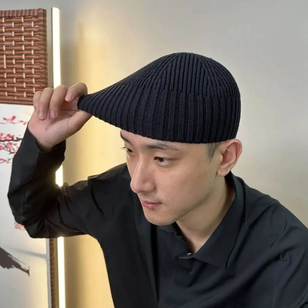 Street Solid Color Knitted Cap Brimless Elastic Melon Beanie Cap Keep Warm Bonnet Beanies for Boy Girls