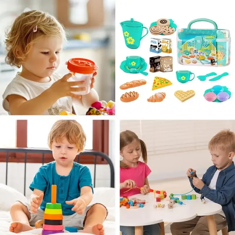 Toy Tea Set For Little Girls Tea Party Set Toys For Kids Girls Pretend Play Kitchen Food Miniature Snack Afternoon Tea Sets Toys