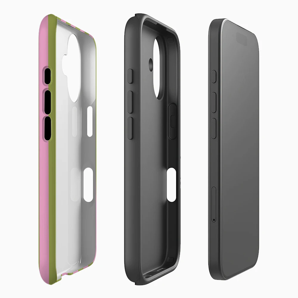 Luxury Double-Layer Phone Case with Pink and Green Vertical Stripes