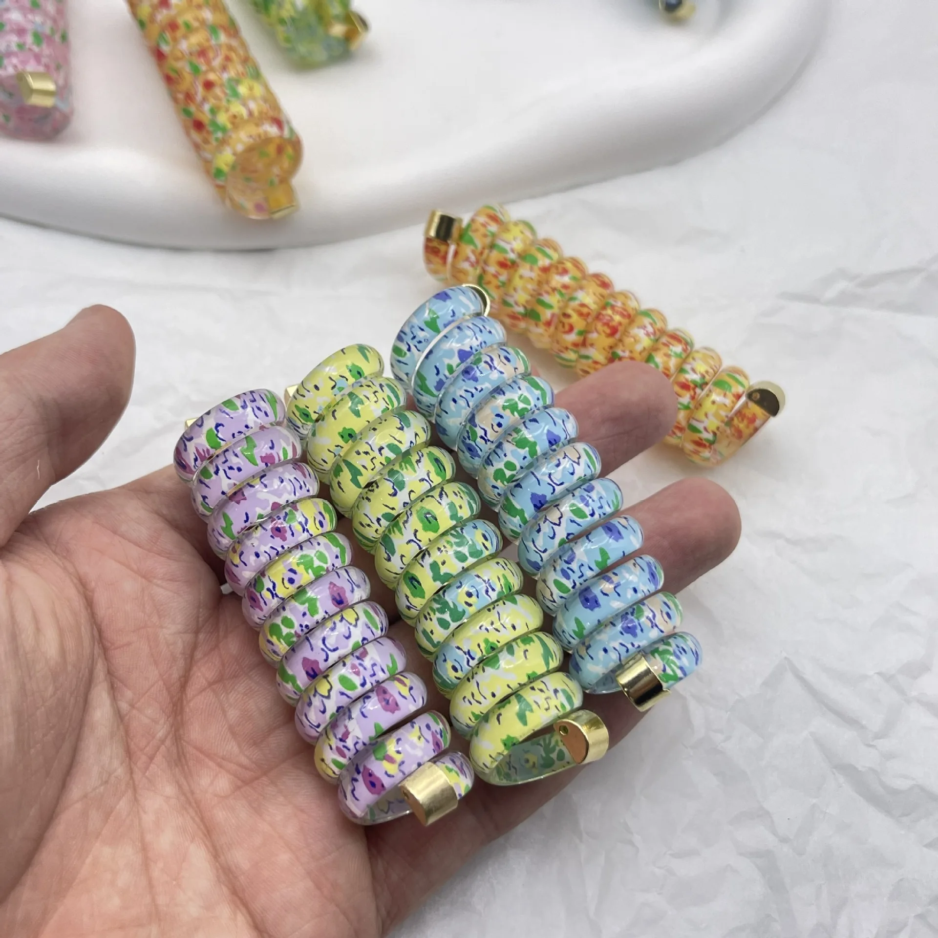 

Floral Print Telephone Line Straight Style Hair Loop Elastic Spiral Hair Tie Ponytail Holder Students Hair Accessories