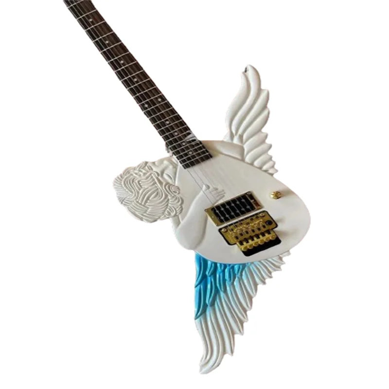 

Gold Accessories White Blue Angel Electric Guitar Free Shipping in Stock