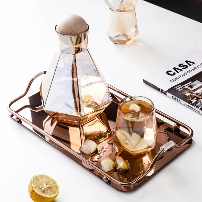 Nordic Style Rectangular Stainless Steel Mirror Tray with Handles Coffee Bar Food Elegant Teapot Cup Storage Hold Serving Trays 5