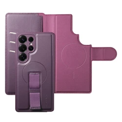 2 - in - 1 MagSafe Leather Wallet Phone Case with Kickstand and Card Holder - Samsung S25 Plus (PURPLE)
