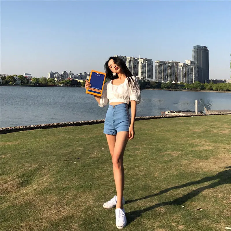 Short Pants for Women To Wear High Waist Womens Shorts Beach Home Wide Jeans Denim Aesthetic Offer Free Shipping Elegant Classic