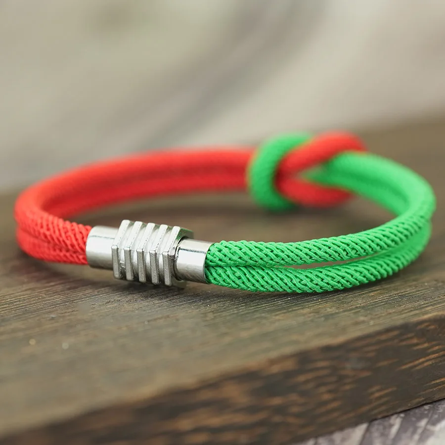 Christmas String Bracelet Red Green Bicolor Charm