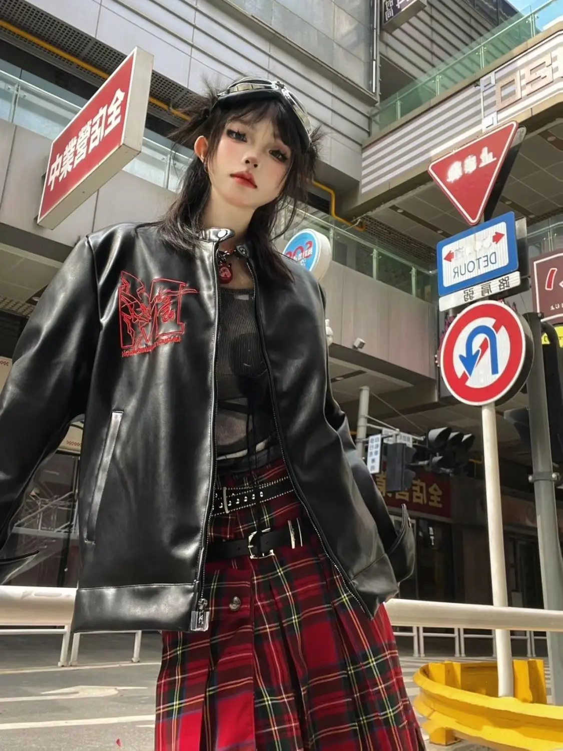 SANTAKU しゃがむ 2way Satin leather jacket
