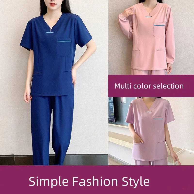 

Womens navy blue short sleeved suit Men Quick drying elastic fabric Set Sping Couple Working clothes set surgical Scrub Sets