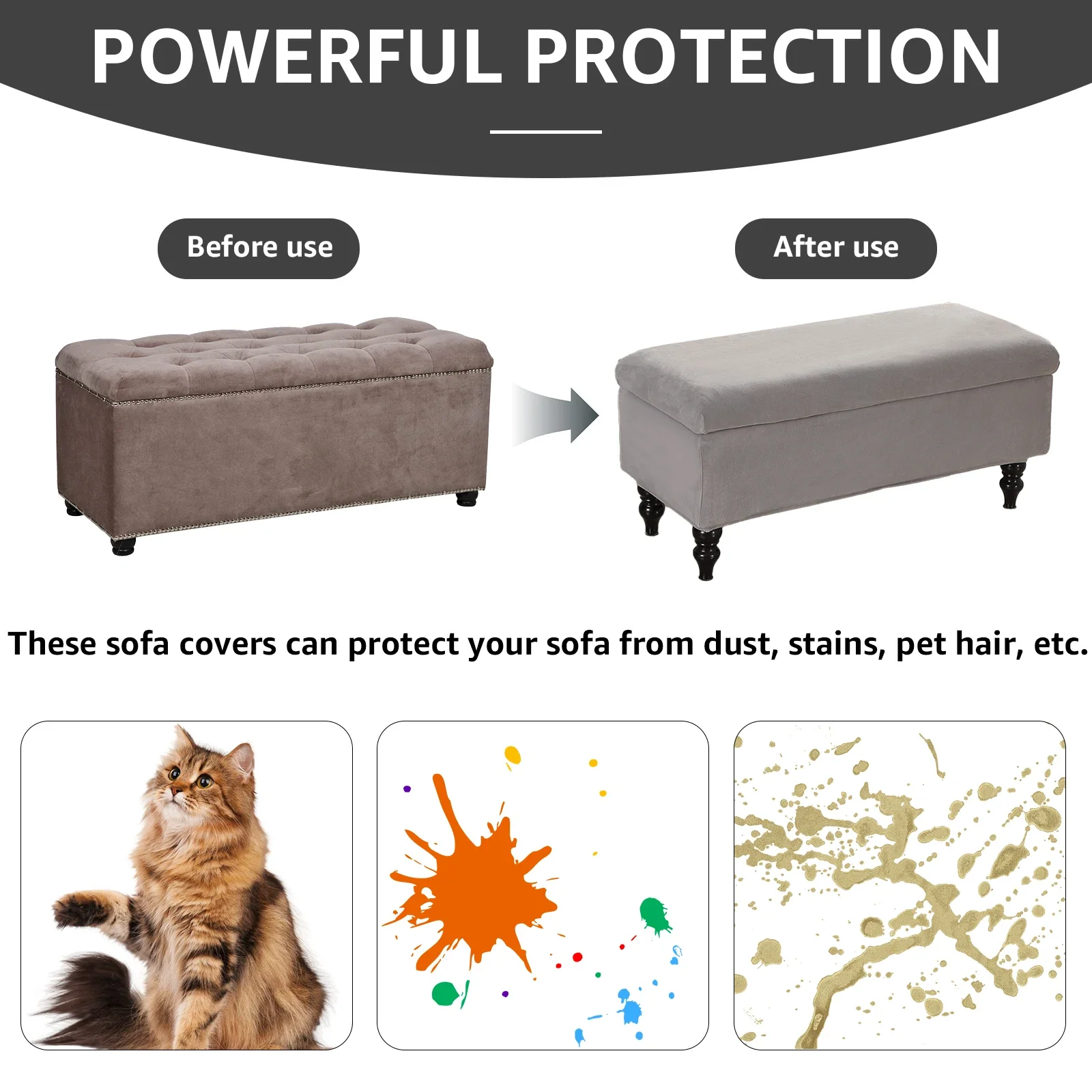 Stretch Footrest Ottoman Cover Soft Rectangular Folding Storage Stool Furniture Piano Seat Bench Protector Slipcover 4