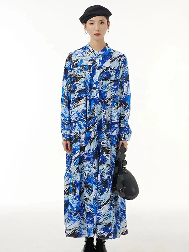 

Модное Повседневное платье-рубашка XITAO с принтом, свободное, простое, контрастных цветов, женское платье с длинным рукавом и воротником-стойкой, весеннее, новое, WLD9099