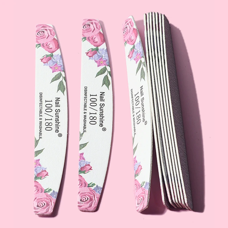 

50/100Pcs Pink Rose Nail Files Set Printed White Moon Wood Strong Sandpaper Sanding Nails Buffer File For Manicure Art Care Tool