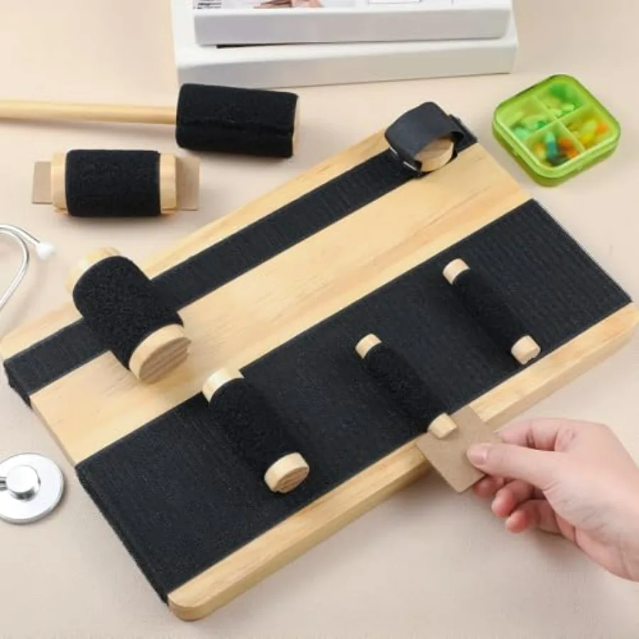 Hand Exercise Board with Hook and Loop Fasteners Hand Therapy Tool Equipment 14'' x 9'' Hook and Loop Exercise Board Solid Wood