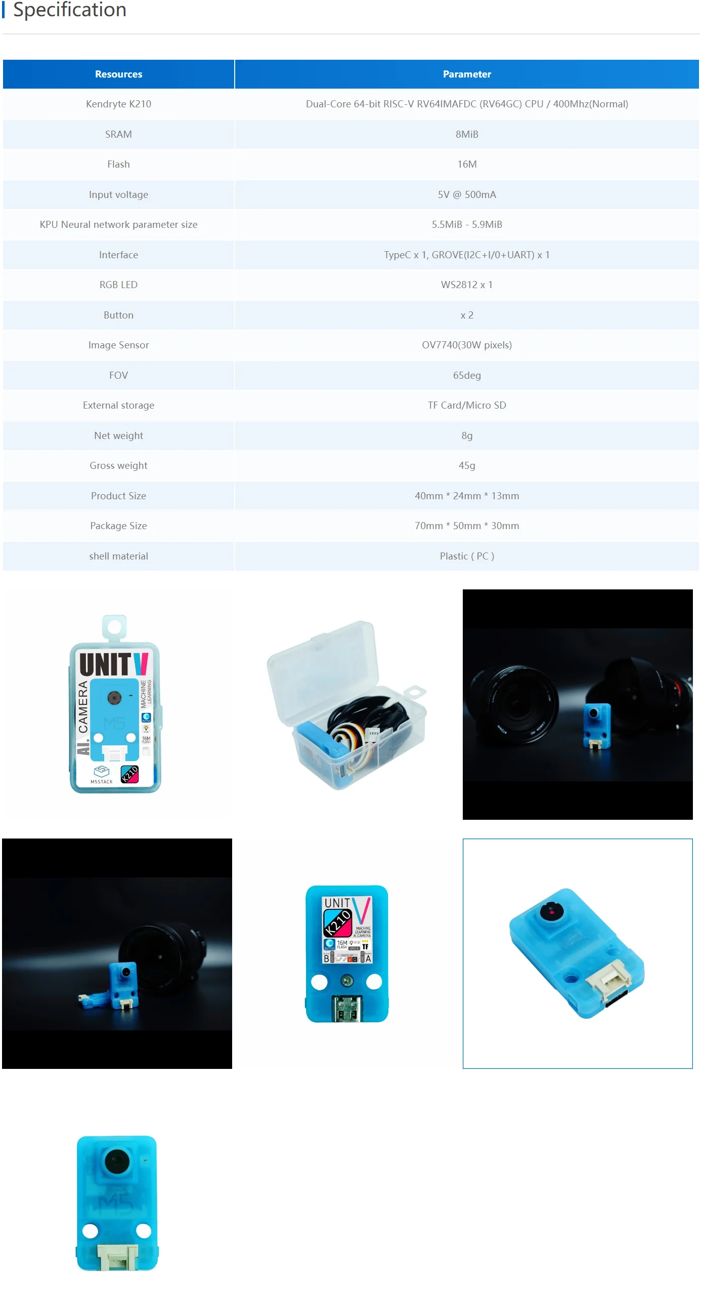 Official UnitV k210 Edge Computing AI Camera(OV7740)