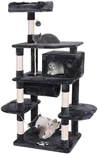 

Tree Condo Furniture Kitten Activity Tower Pet Kitty Play House Playground with Sisal Scratching Posts Perch Hammock Tunnel Grey