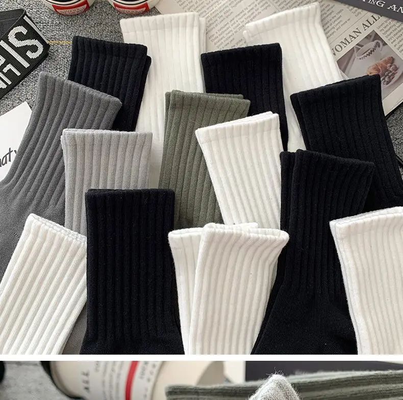 Mens Black  White Warm Socks Set - 5 Pairs Autumn Winter Sport Short Socks