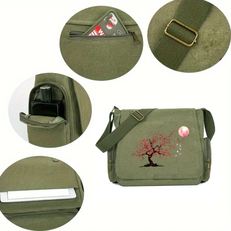 Women's Shoulder Bag Crossbody Bag Messenger Bag Canvas Artistic Tree Print Large Capacity Laptop Bag