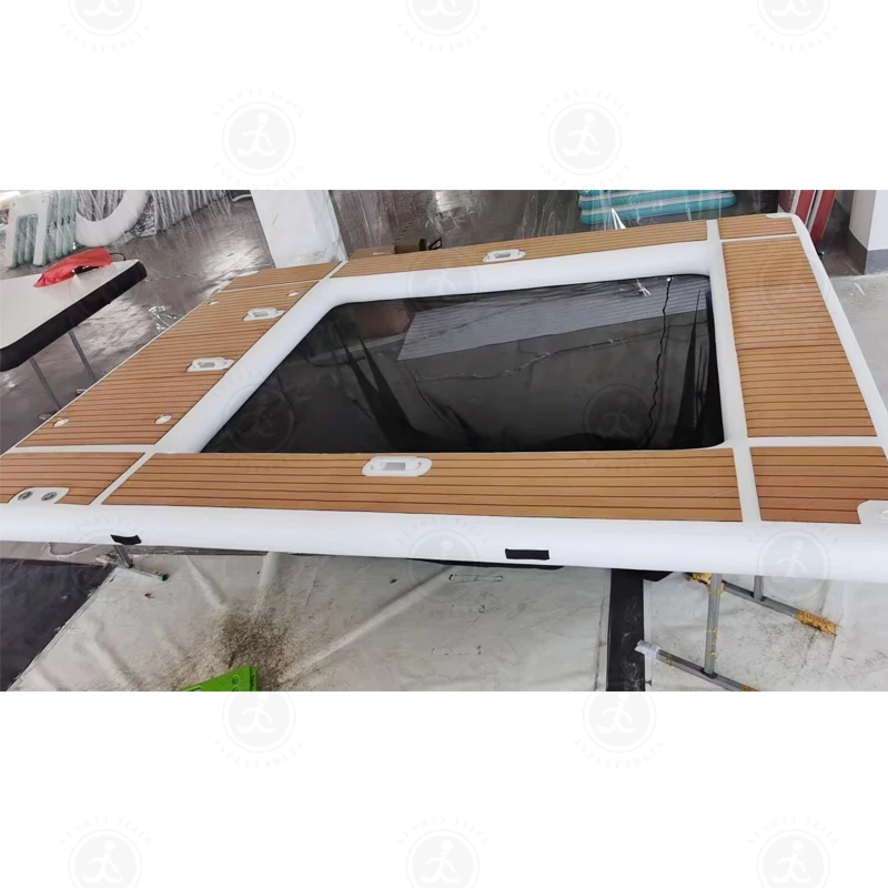 Portable Inflatable Floating Ocean Sea Swimming Pool with Net, Yacht Slide Dock Platform 13x10ft