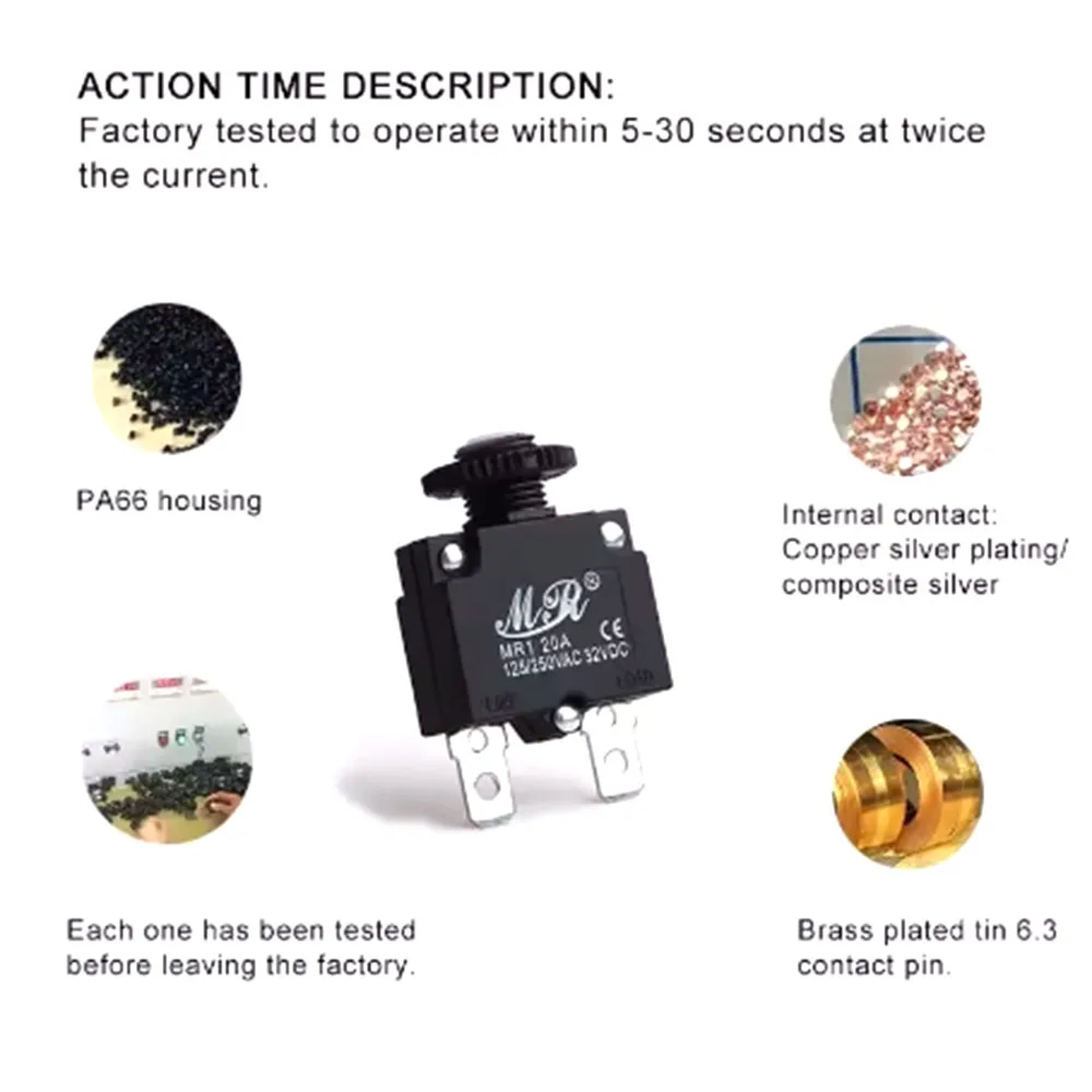 5Pcs 3A 4A 5A 6A 7A 8A 10A 12A 15A 20A Circuit Breaker Overload Protector Switch Fuse Resettable 220V