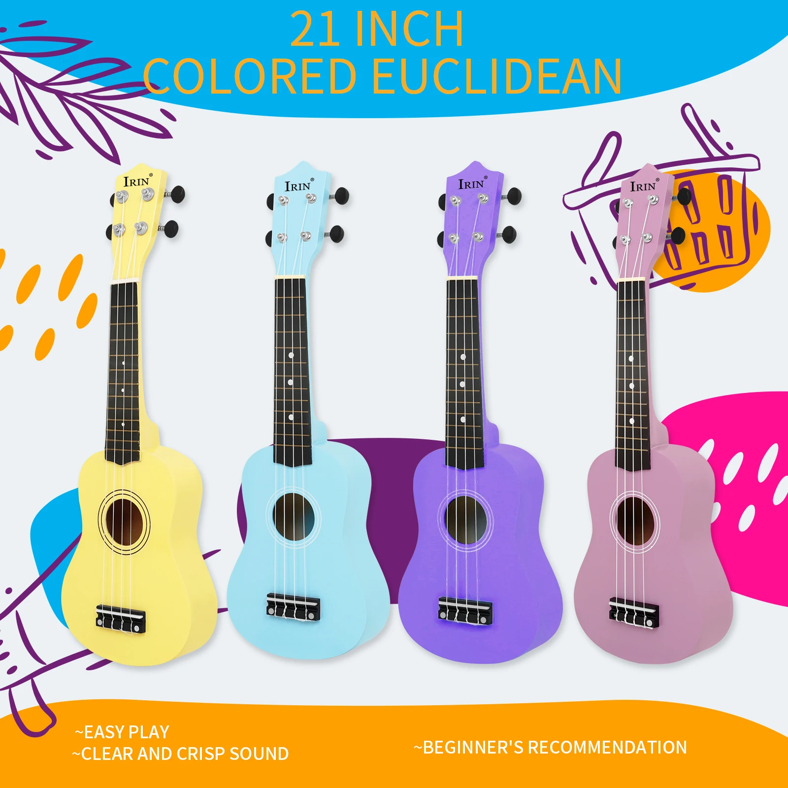 IRIN Ukulele Colour Wooden Guitar Hawaiian Guitar Children's Gifts Beginner Plucked String Four-string Musical Instrument