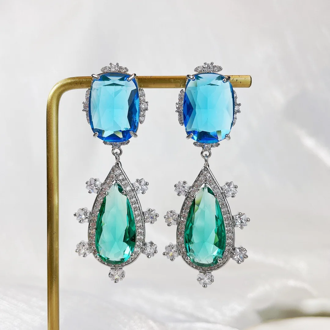 Bilincolor  Colored Zircon Flower Droplet Shaped Earrings for Women