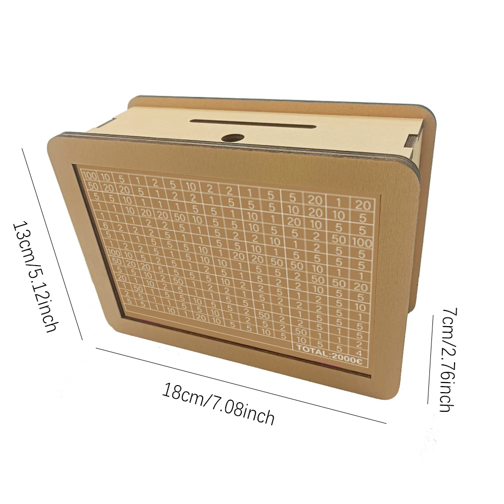 Wooden Money Box Savings Box with Currency Target and Numbers 1pc