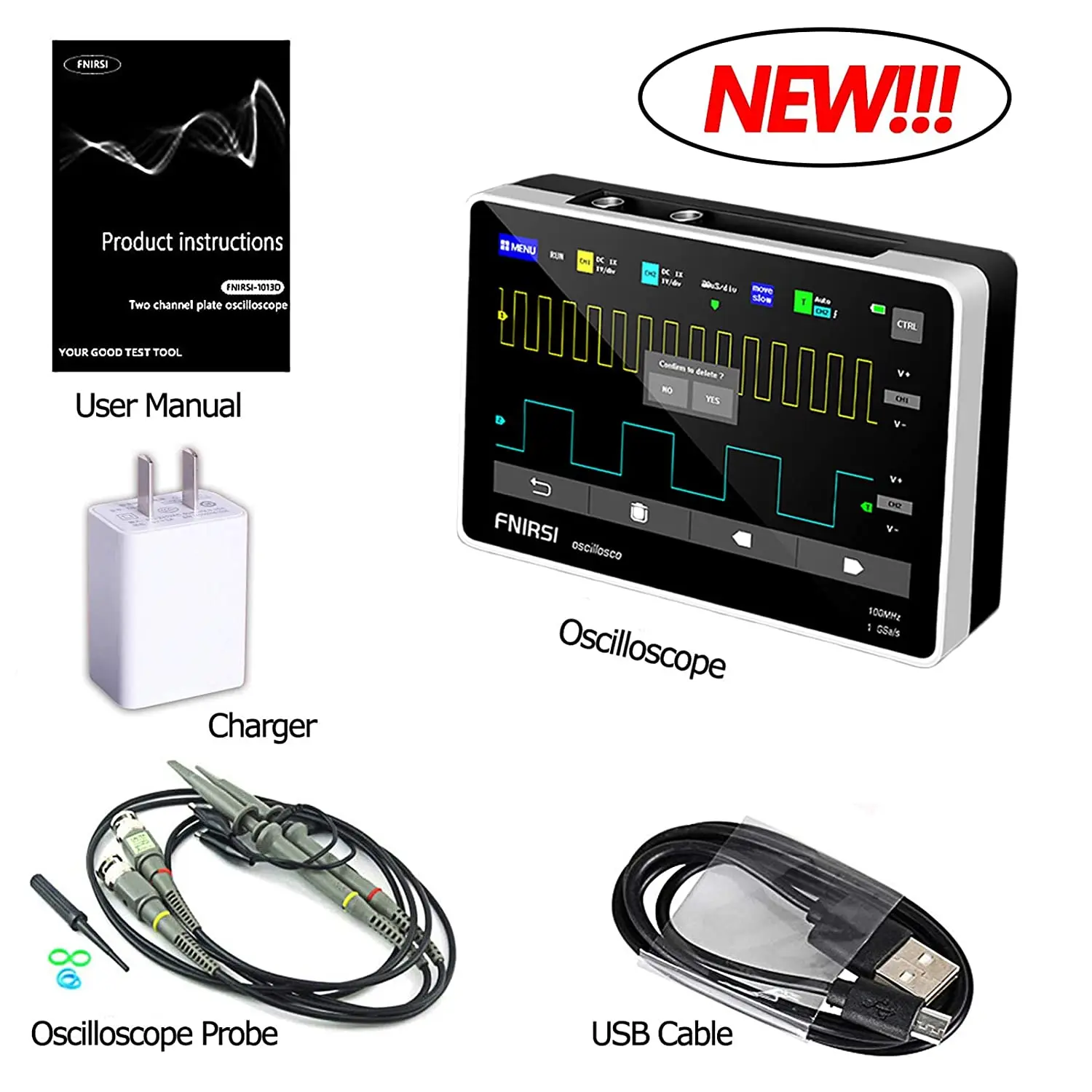 FNIRSI-1013D Digital Oscilloscope Dual Channel 100M Bandwidth 1GS Sampling Rate Mini Tablet Digital Oscilloscope