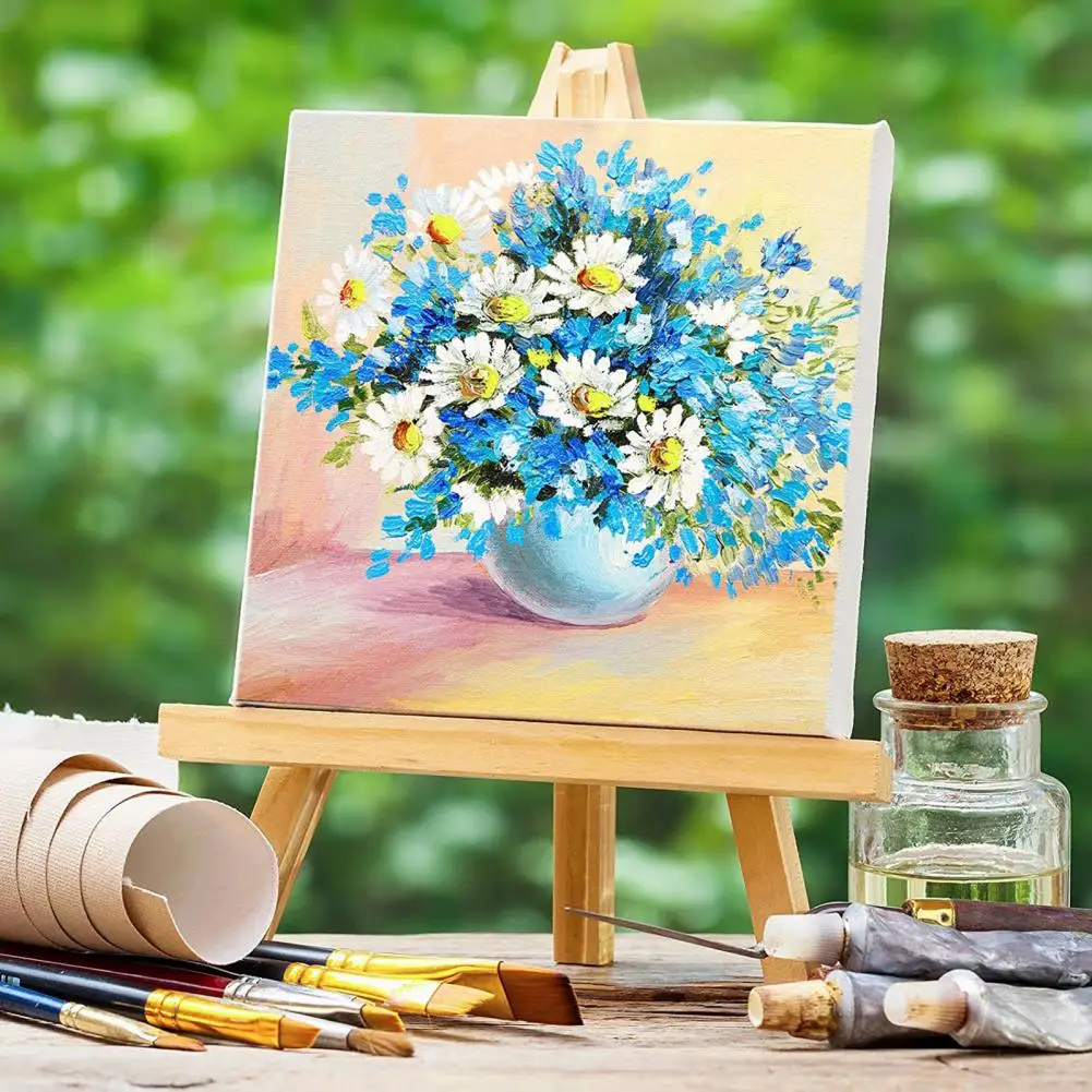 Mini Canvas Easel Set 9-inch Pine Wood Easel Outdoor Painting Diy Craft Kit Mini Canvas Board with Set for Lightweight Art