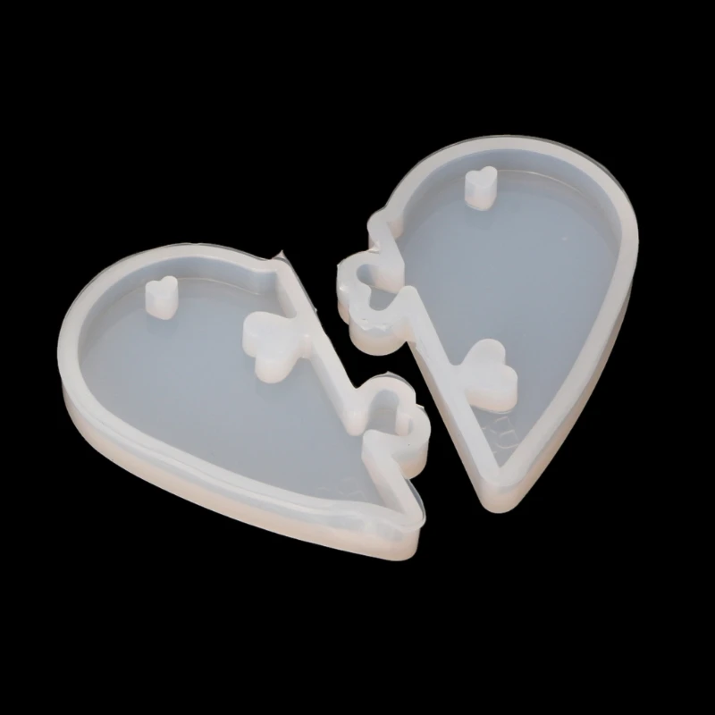 Couples Keychains Heart Shape Silicone Mold with Hole Puzzle Pendant Casting Molds for DIY Jewelry Earring Pendant Craft 264E diy crystal quicksand drifting bottle epoxy mould heart shaped wishing bottle jewelry keychains silicone mold for resin making